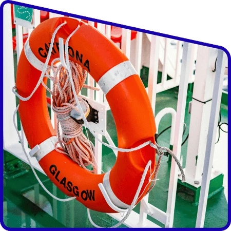 Safety equipment including life jackets on Sundarban tour boat