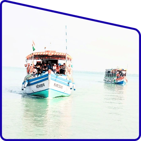Students traveling by boat in Sundarban river channels