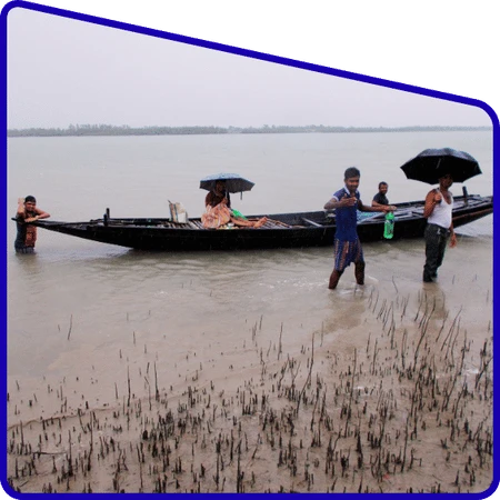 Students interacting with fishermen in Sundarban village