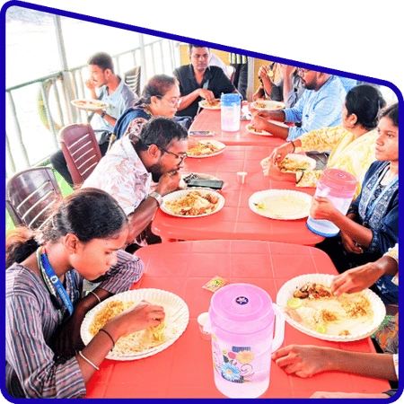 Students having hygienic meals during excursion trip in Sundarban